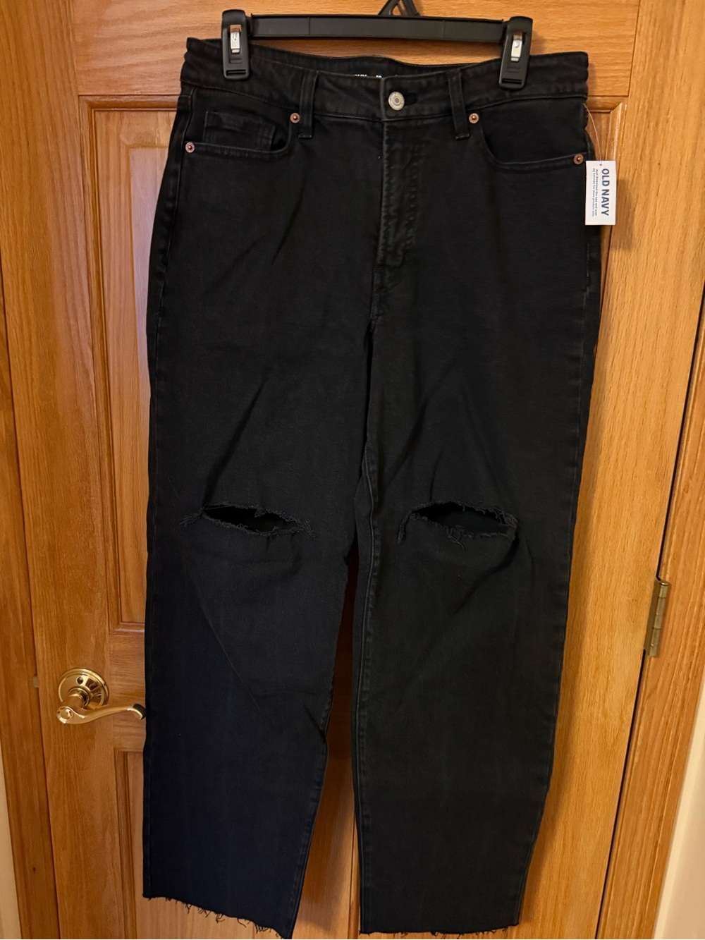 Old Navy Black Relaxed OG Loose Straight Jeans with Knee Rips